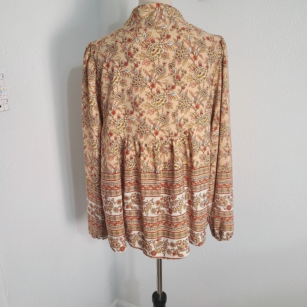 Bohemian Floral Peasant Blouse - Cream & Rust - Picture 9 of 11